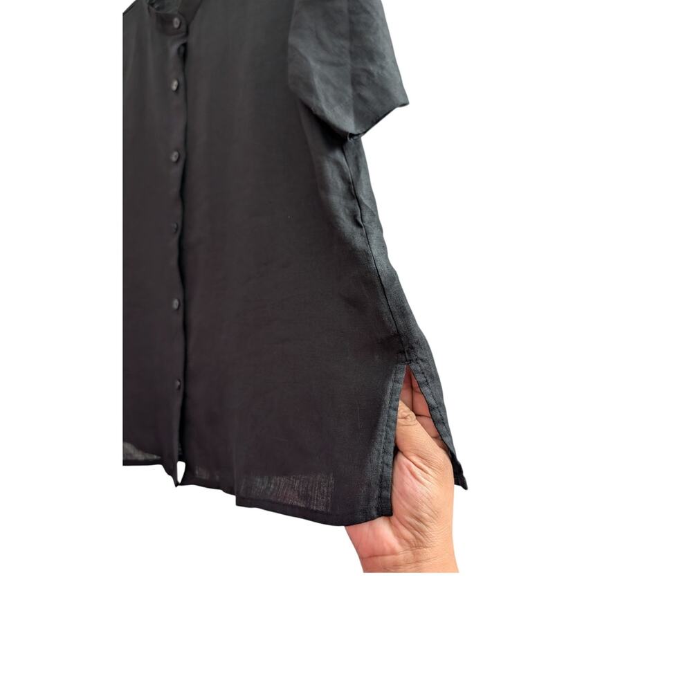Eileen Fisher Organic Handkerchief Linen Band Collar Short-Sleeve Shirt Petite - Picture 10 of 10